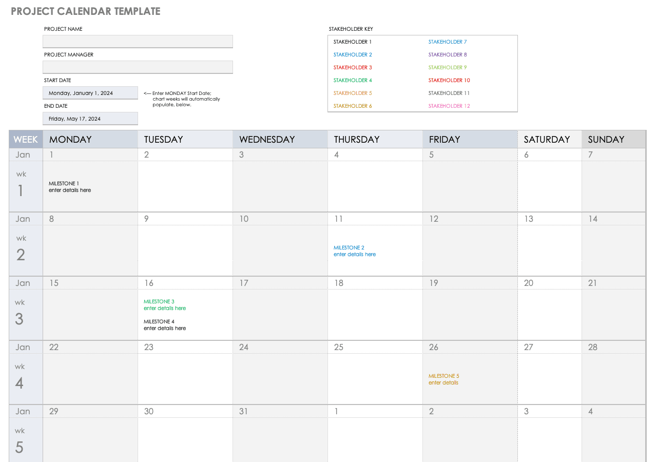 Project Calendar Template