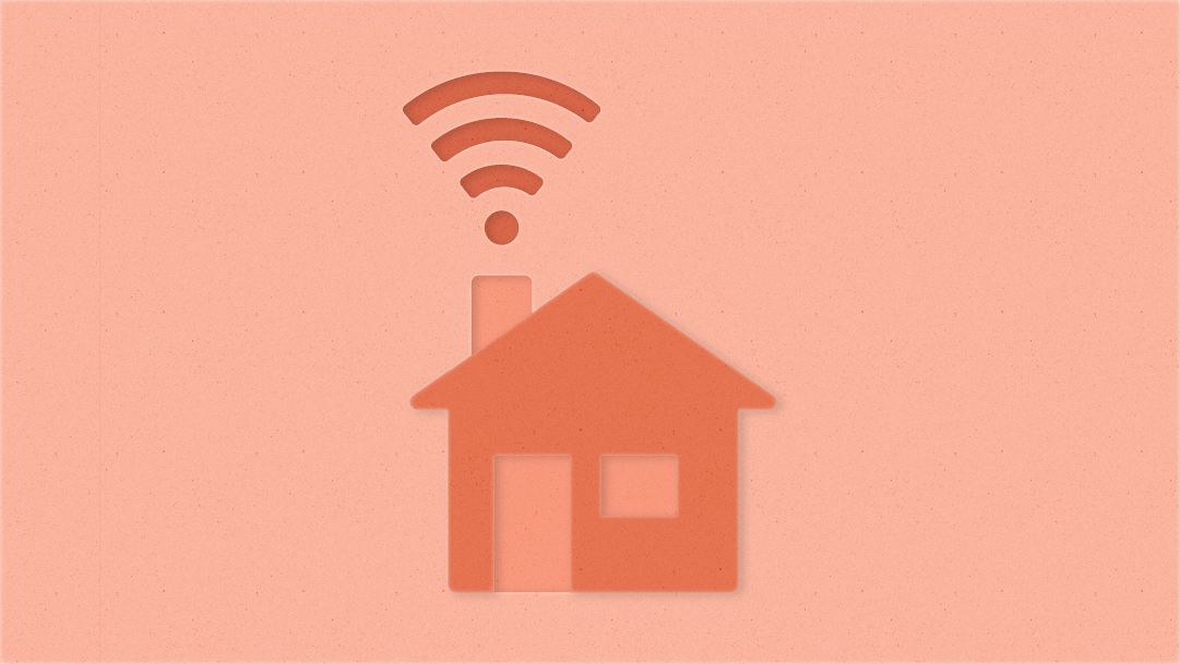 Illustration of a 2D house with Wi-Fi signal flowing from chimney