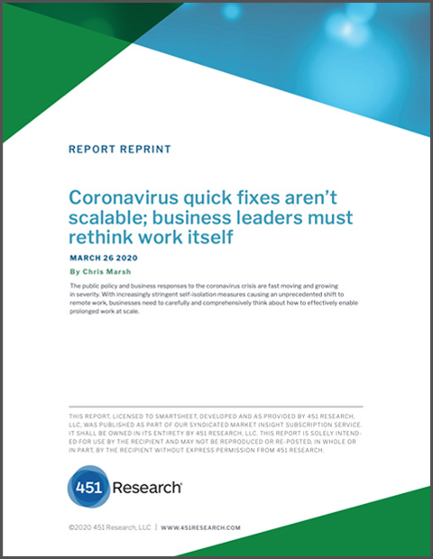 Cover page for 451 Research report: Coronavirus quick fixes aren’t scalable
