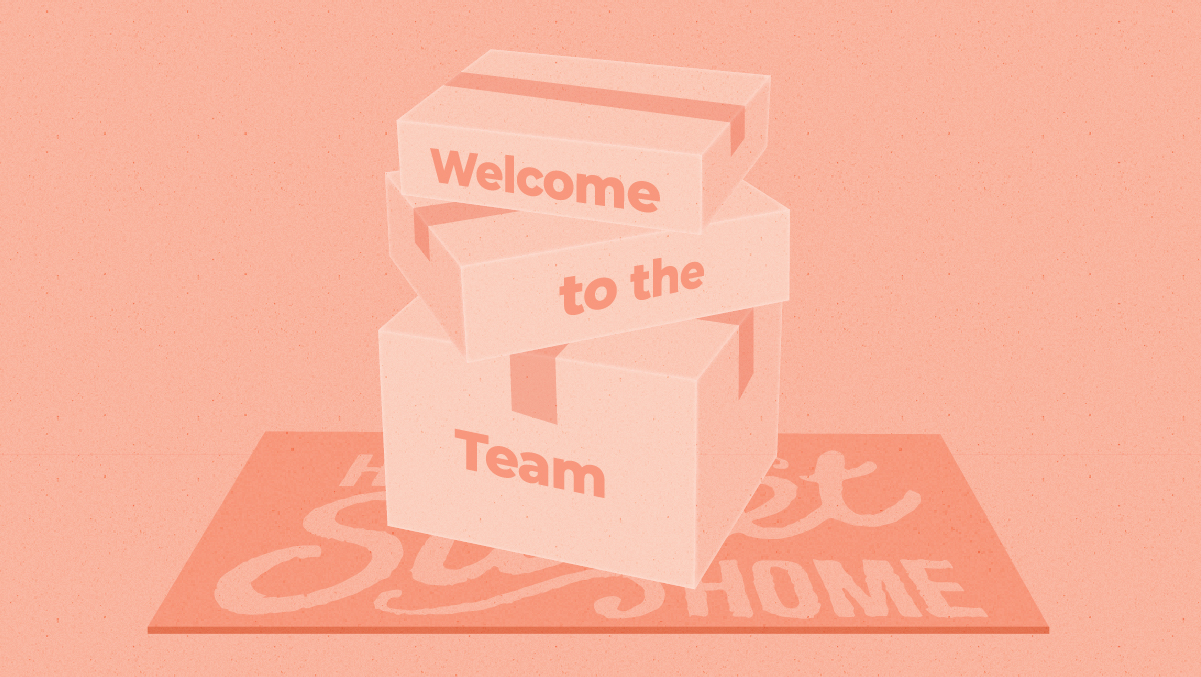 A stack of boxes with the words "Welcome to the team" written on them