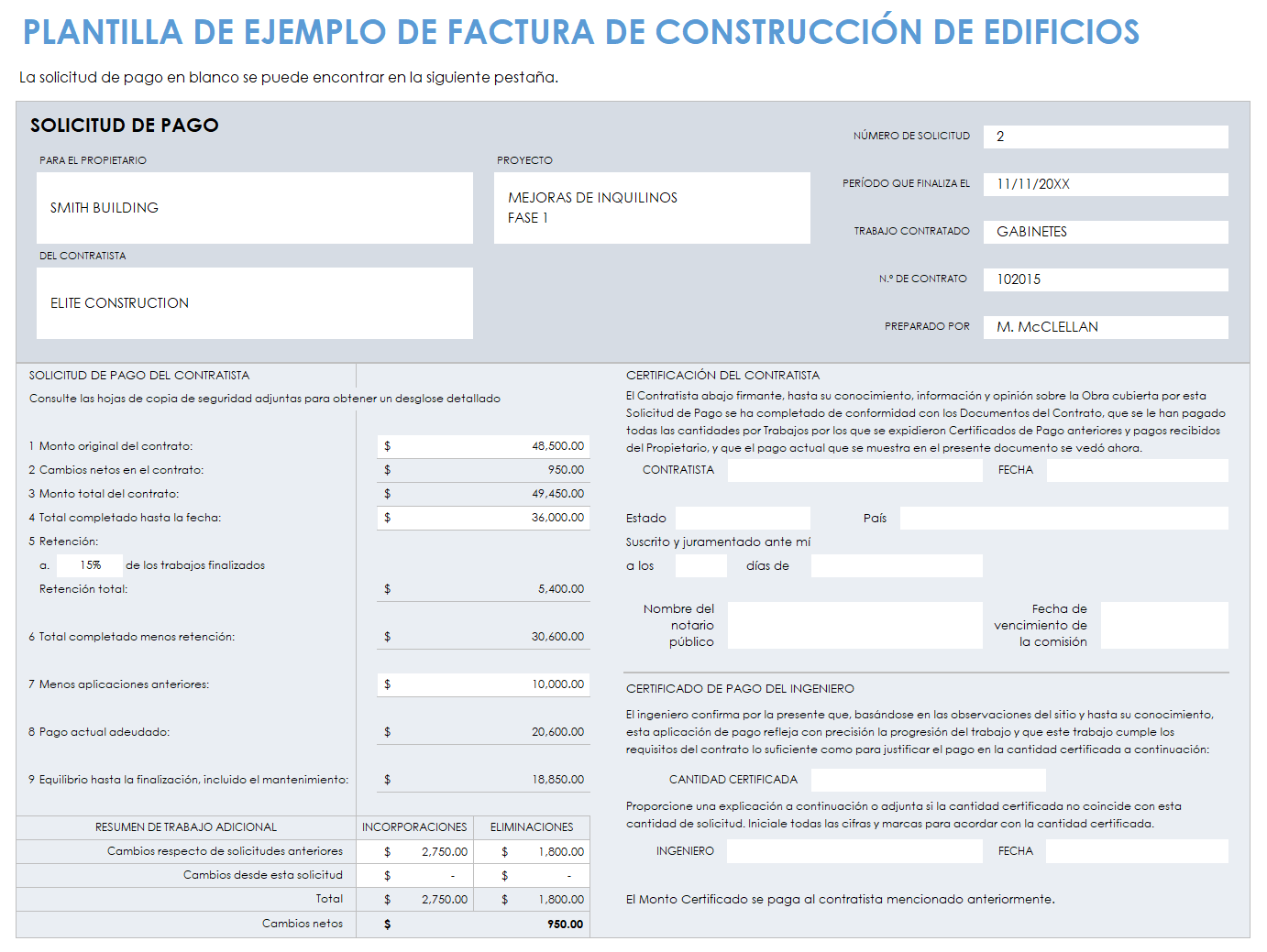 Ejemplo de factura de construcción de edificios