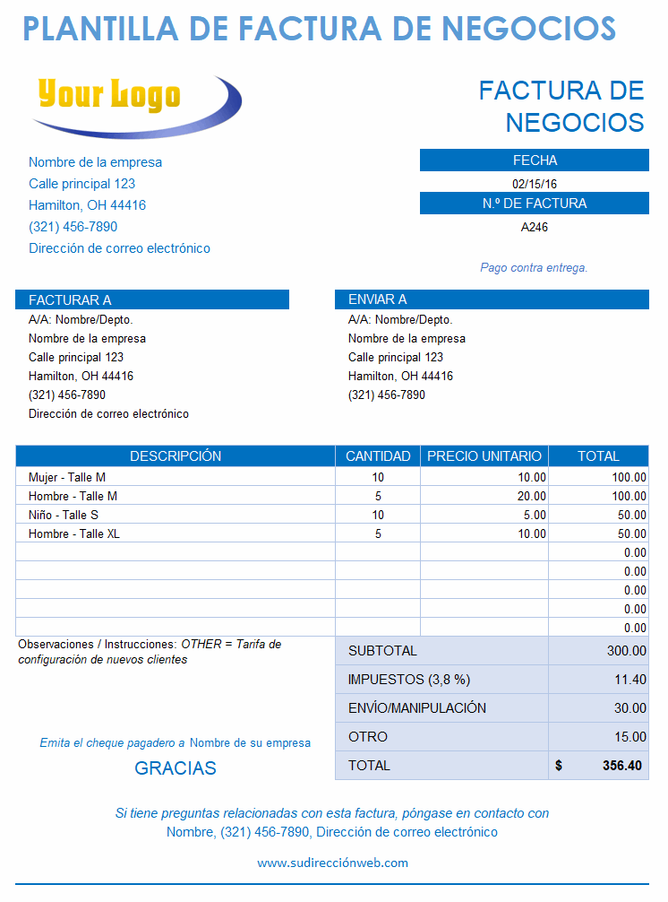 Plantilla de factura comercial