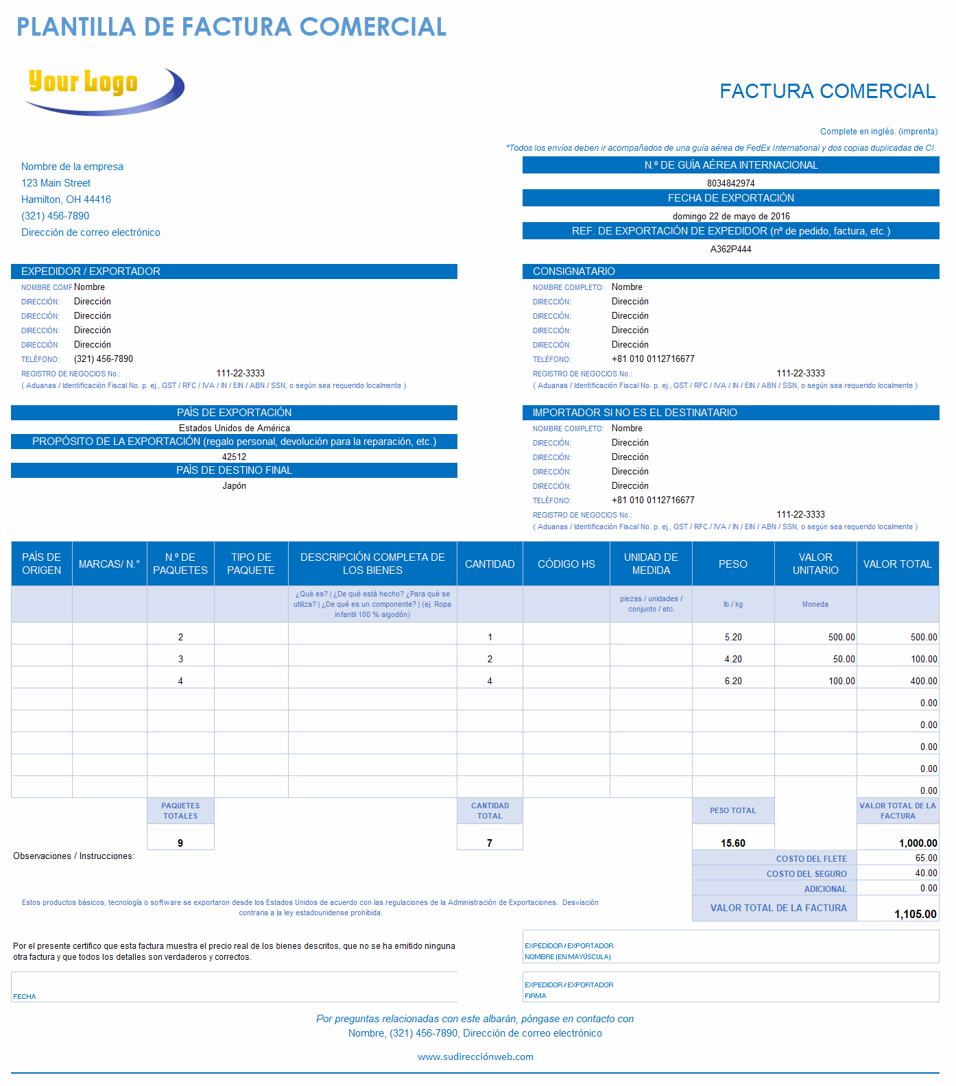 Plantilla de factura comercial