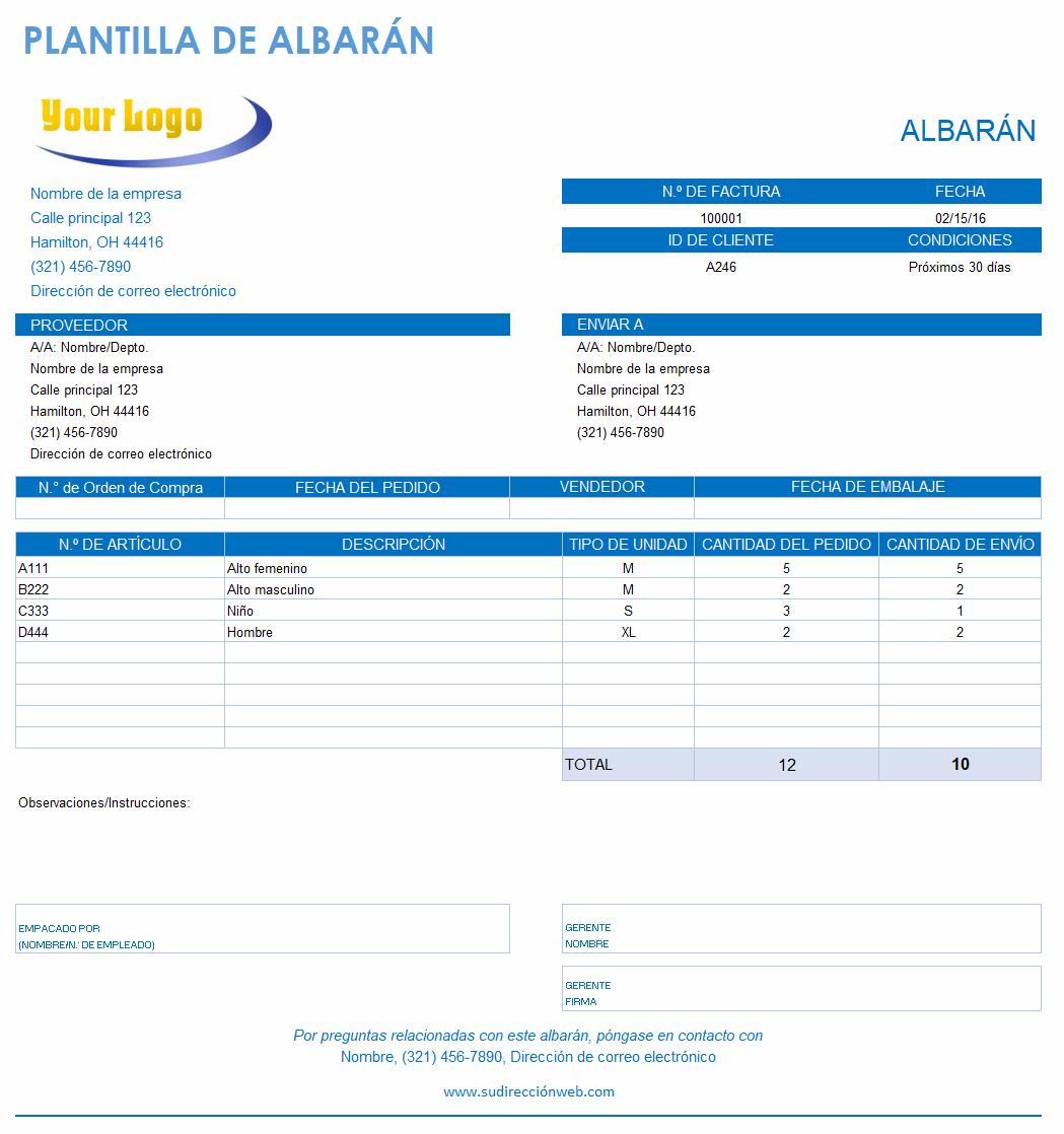 Plantilla de factura albarán