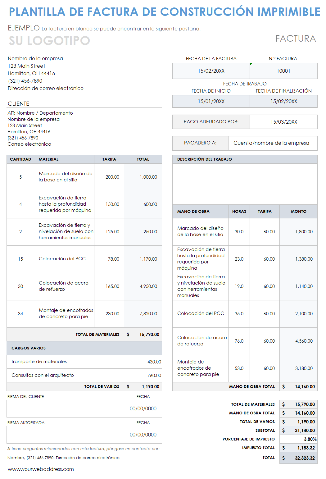 Factura de construcción imprimible