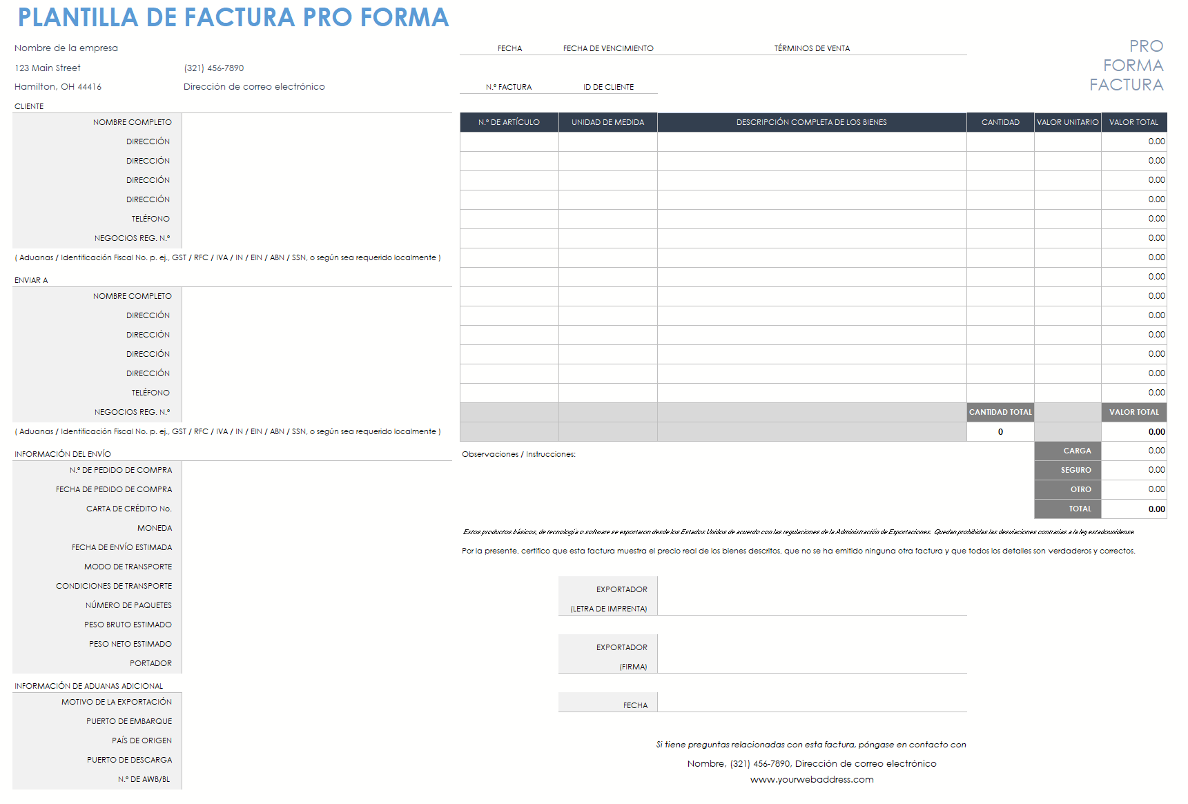 Plantilla de factura pro forma