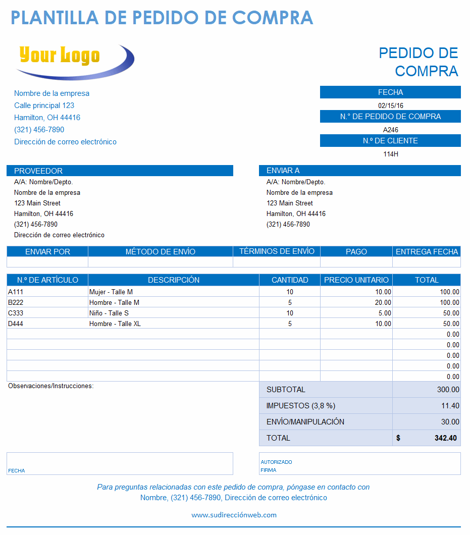 Plantilla de orden de compra