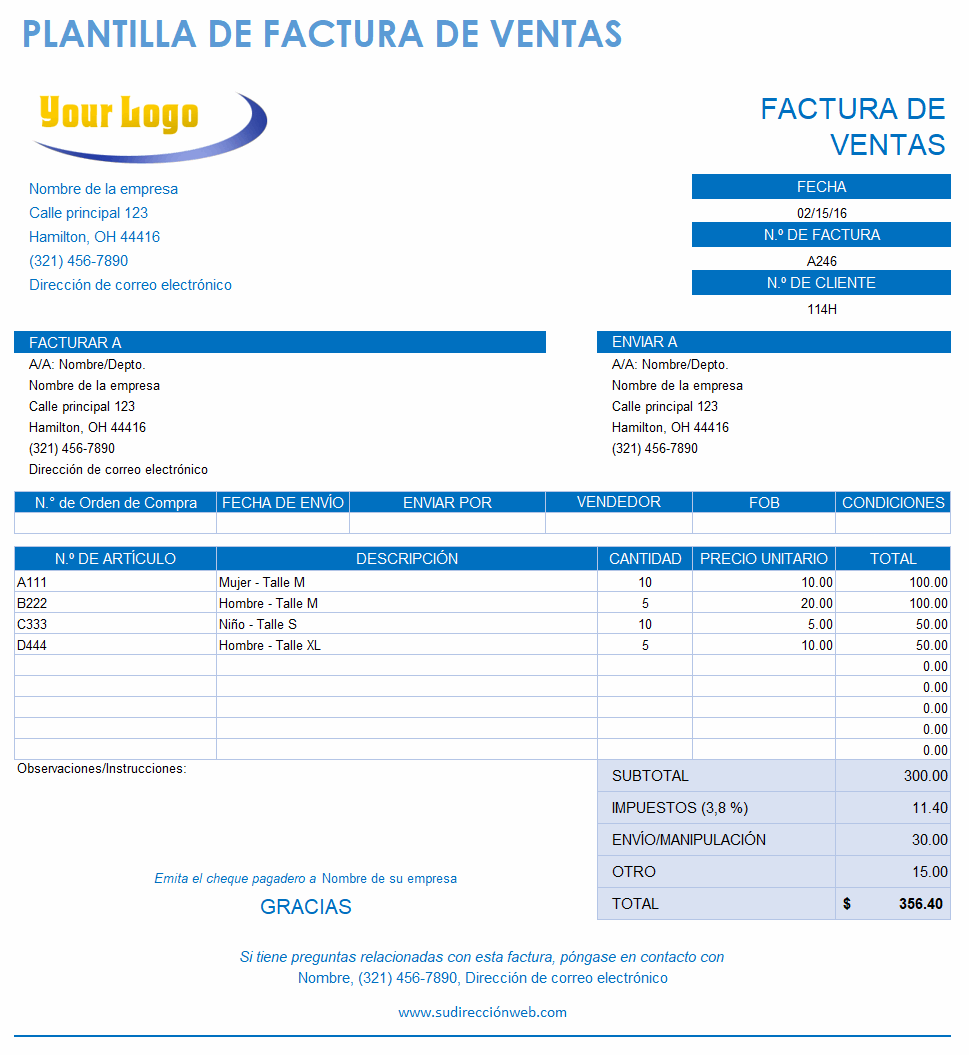 Plantilla de factura de ventas