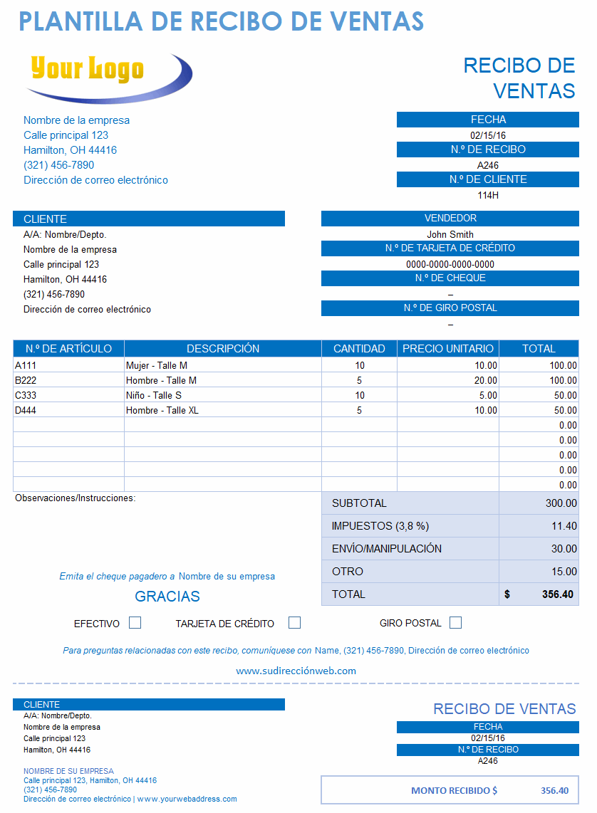 Plantilla de recibo de venta