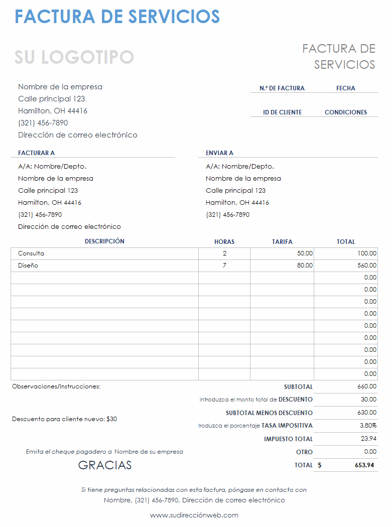 Plantilla de factura de servicios