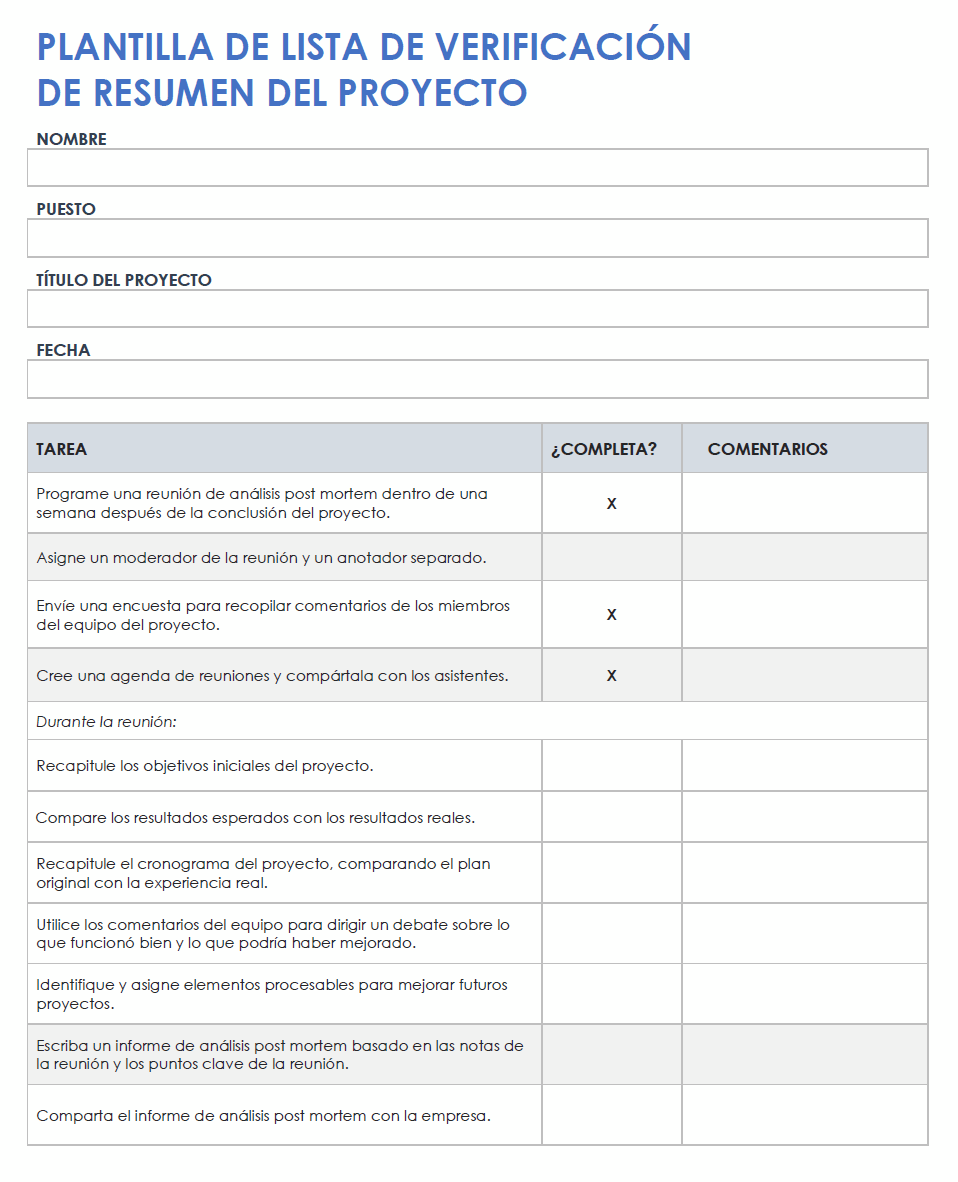 Lista de verificación del informe del proyecto