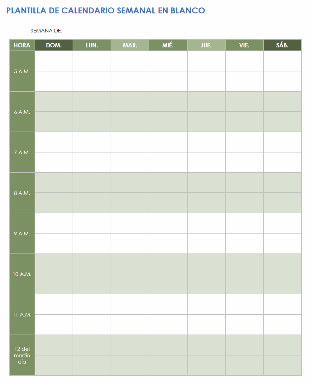  plantilla de retrato de calendario semanal en blanco