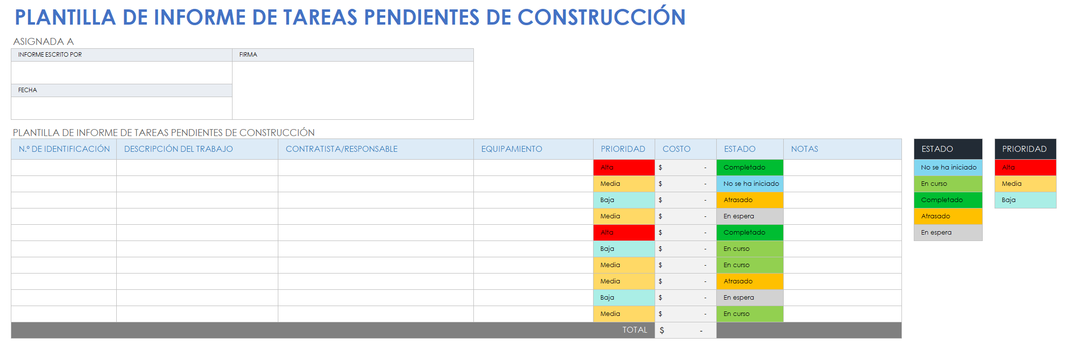 Informe de trabajos pendientes de construcción