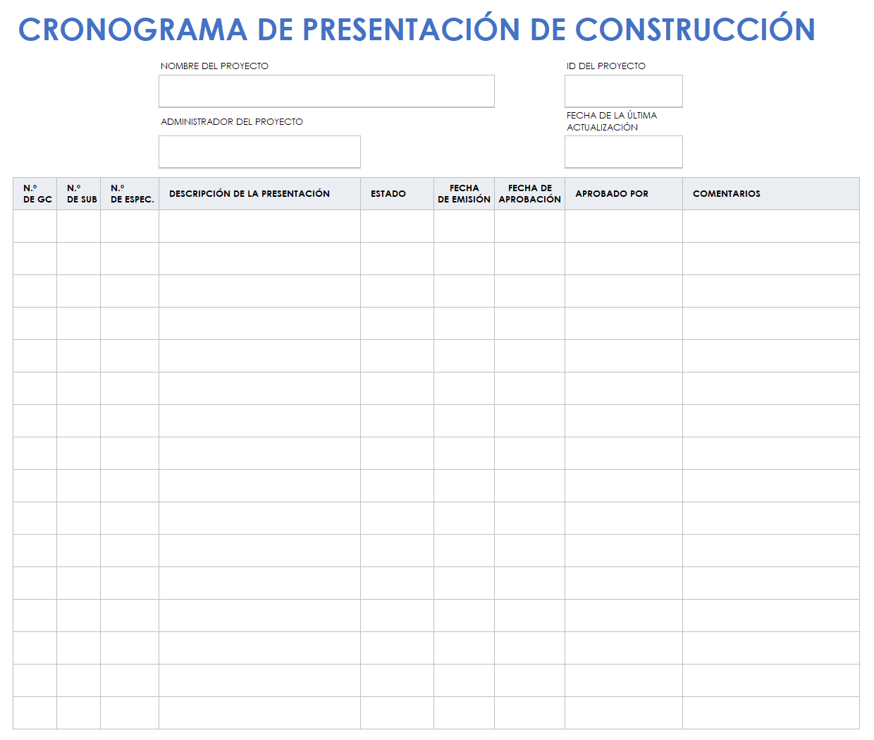 Calendario de presentación de construcción