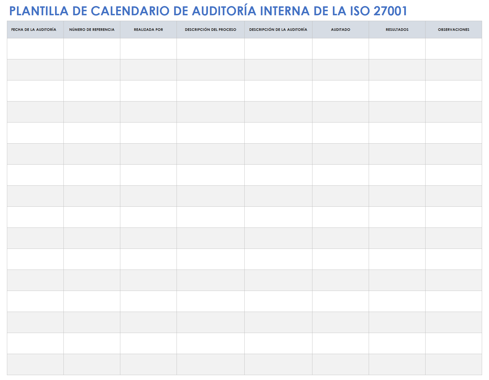 Calendario de auditoría interna ISO 27001