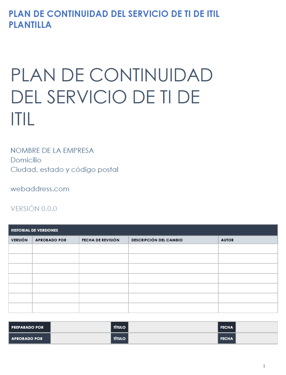  Plantilla de plan de continuidad del servicio de TI de itil