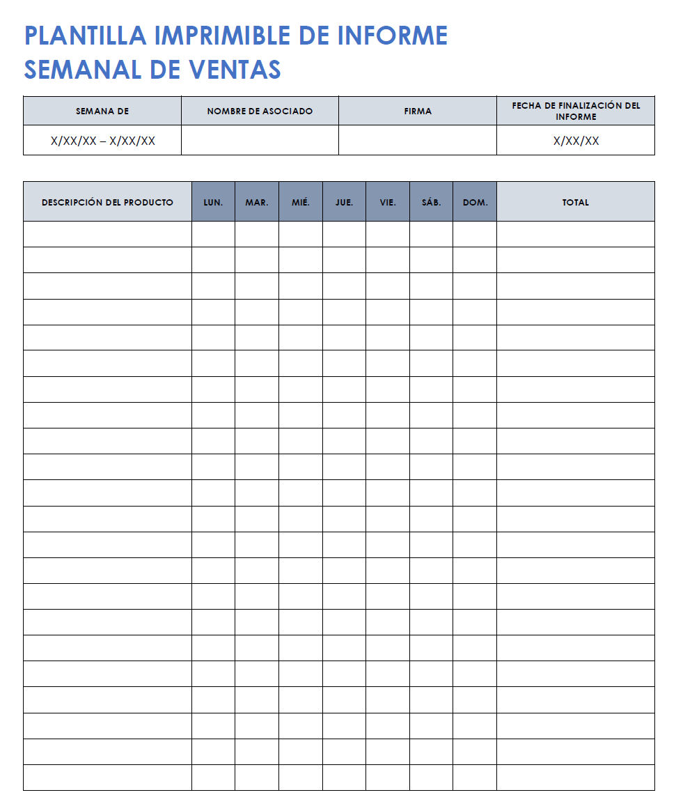 Informe de ventas semanal imprimible