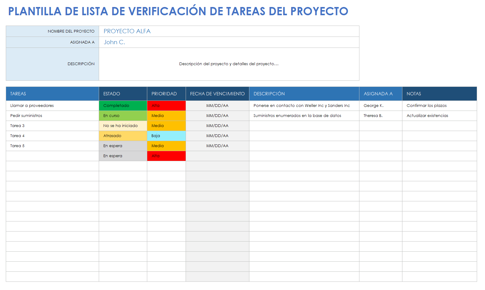  plantilla de lista de verificación de tareas del proyecto