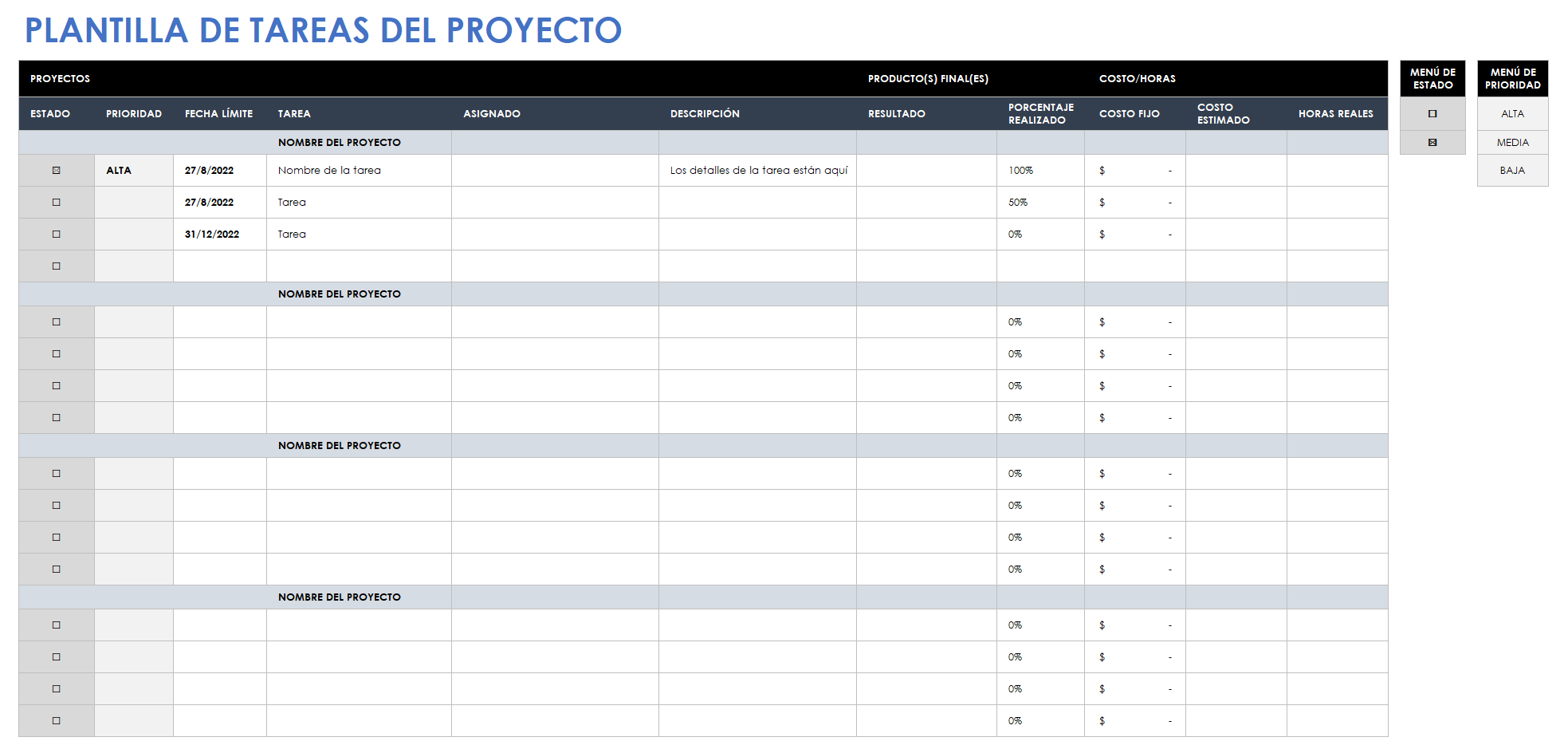 Plantilla de tarea del proyecto