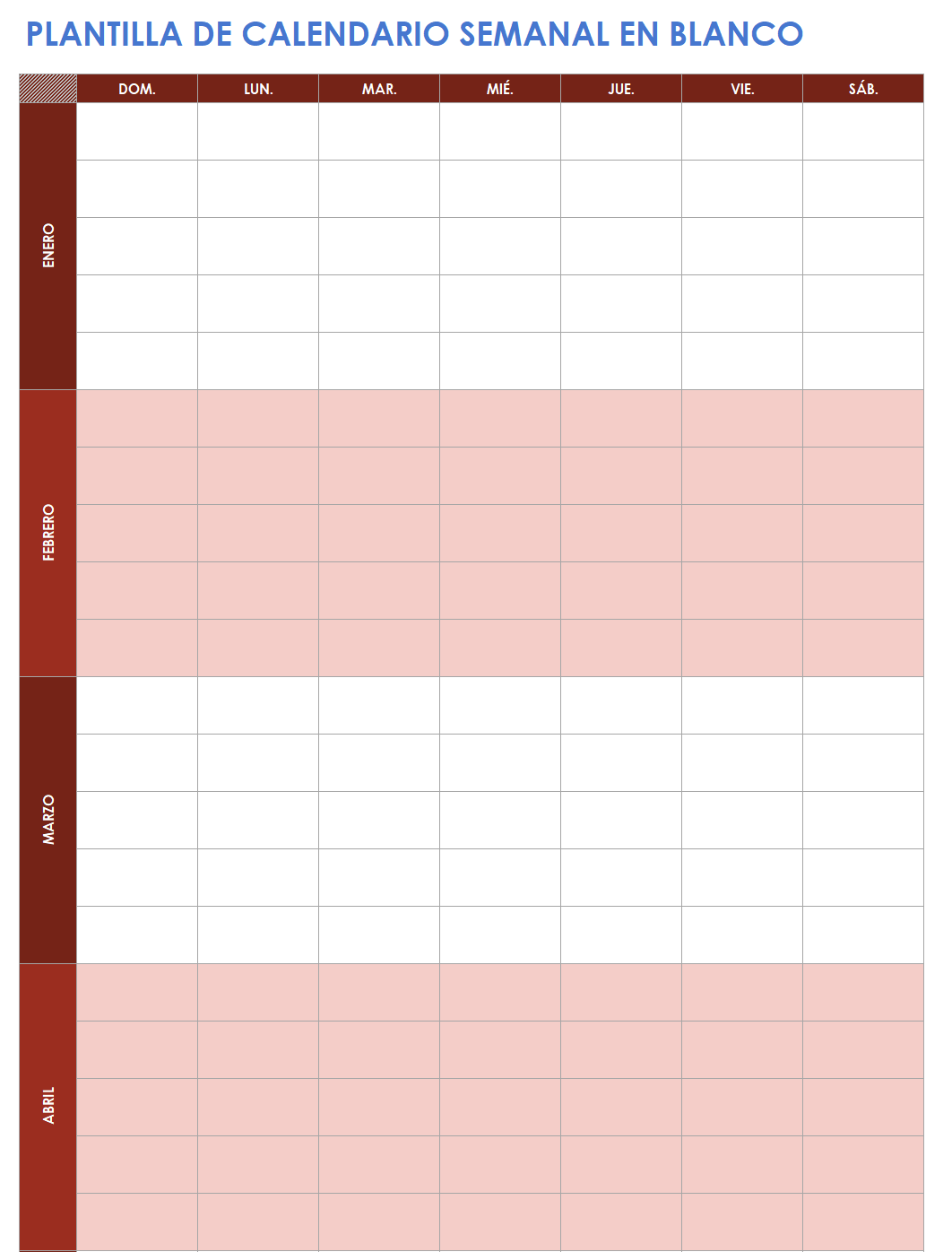  plantilla de calendario semanal en blanco de planificación personal y laboral