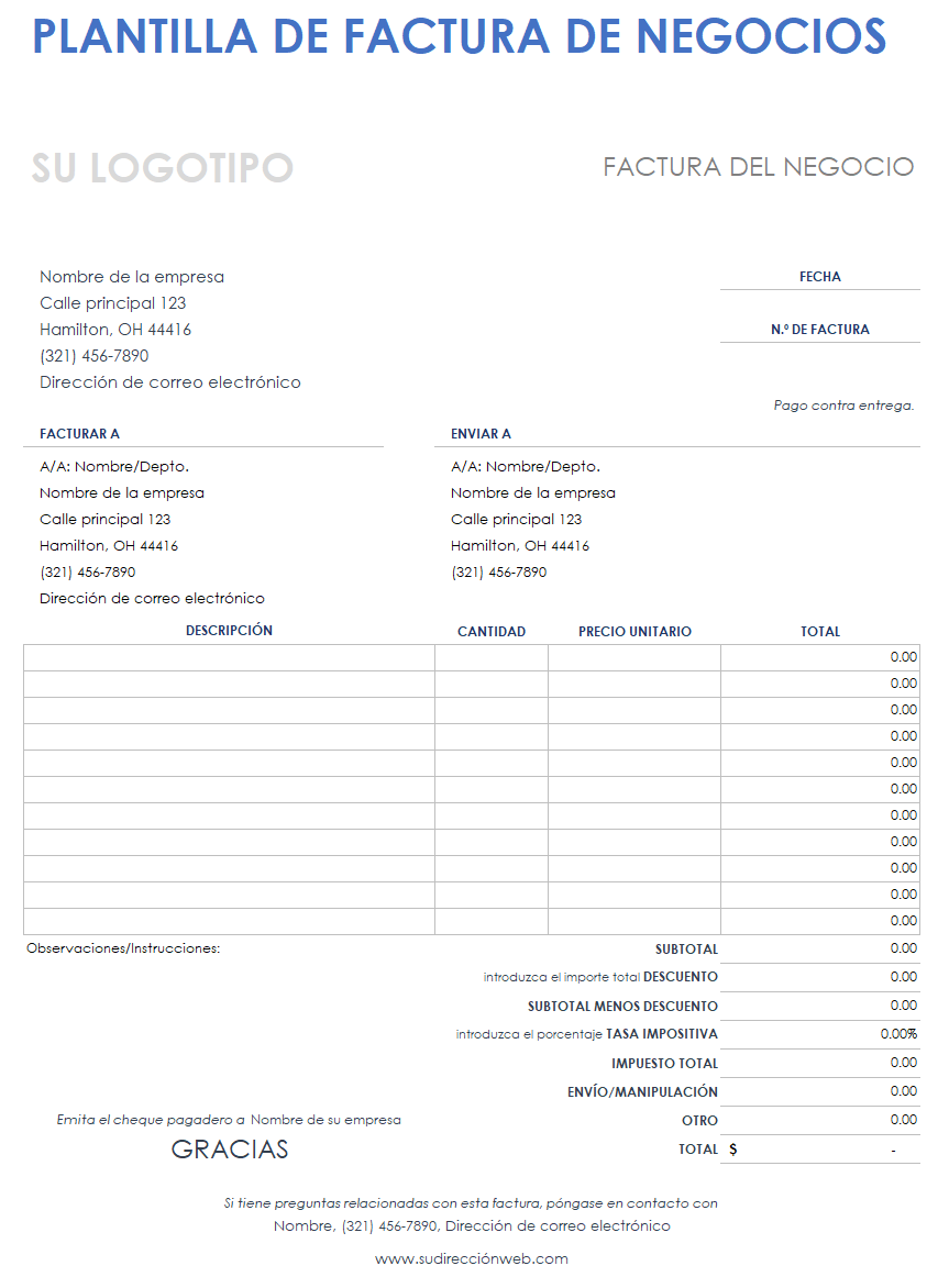 Plantilla de factura comercial