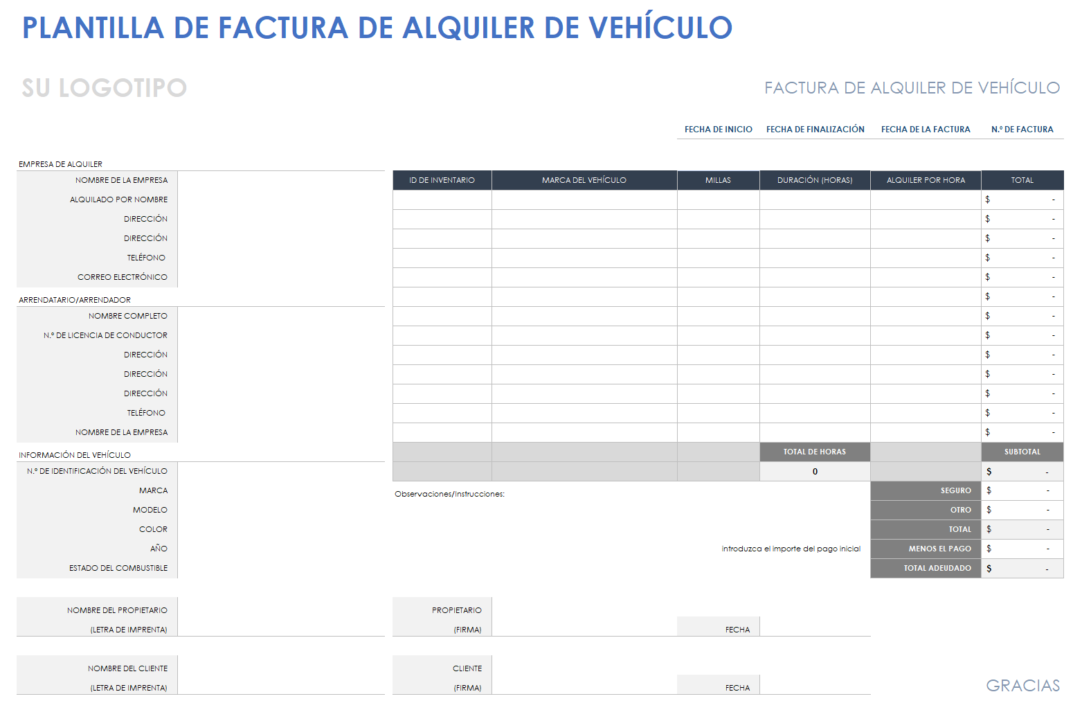 Factura de alquiler de coche