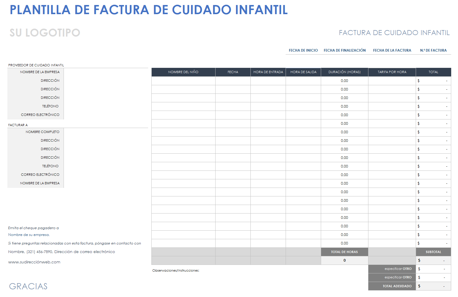 Factura de cuidado infantil