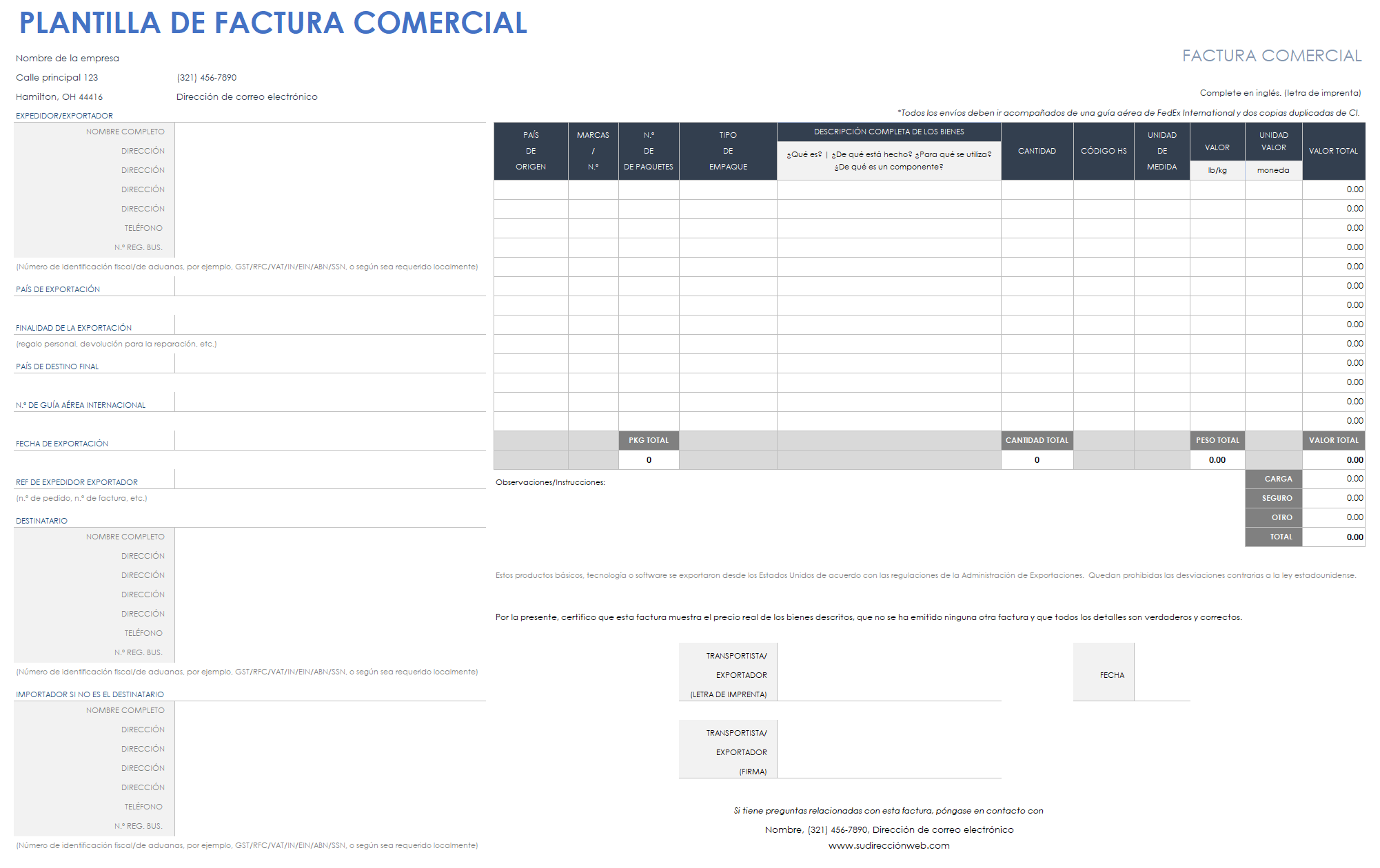 Plantilla de factura comercial