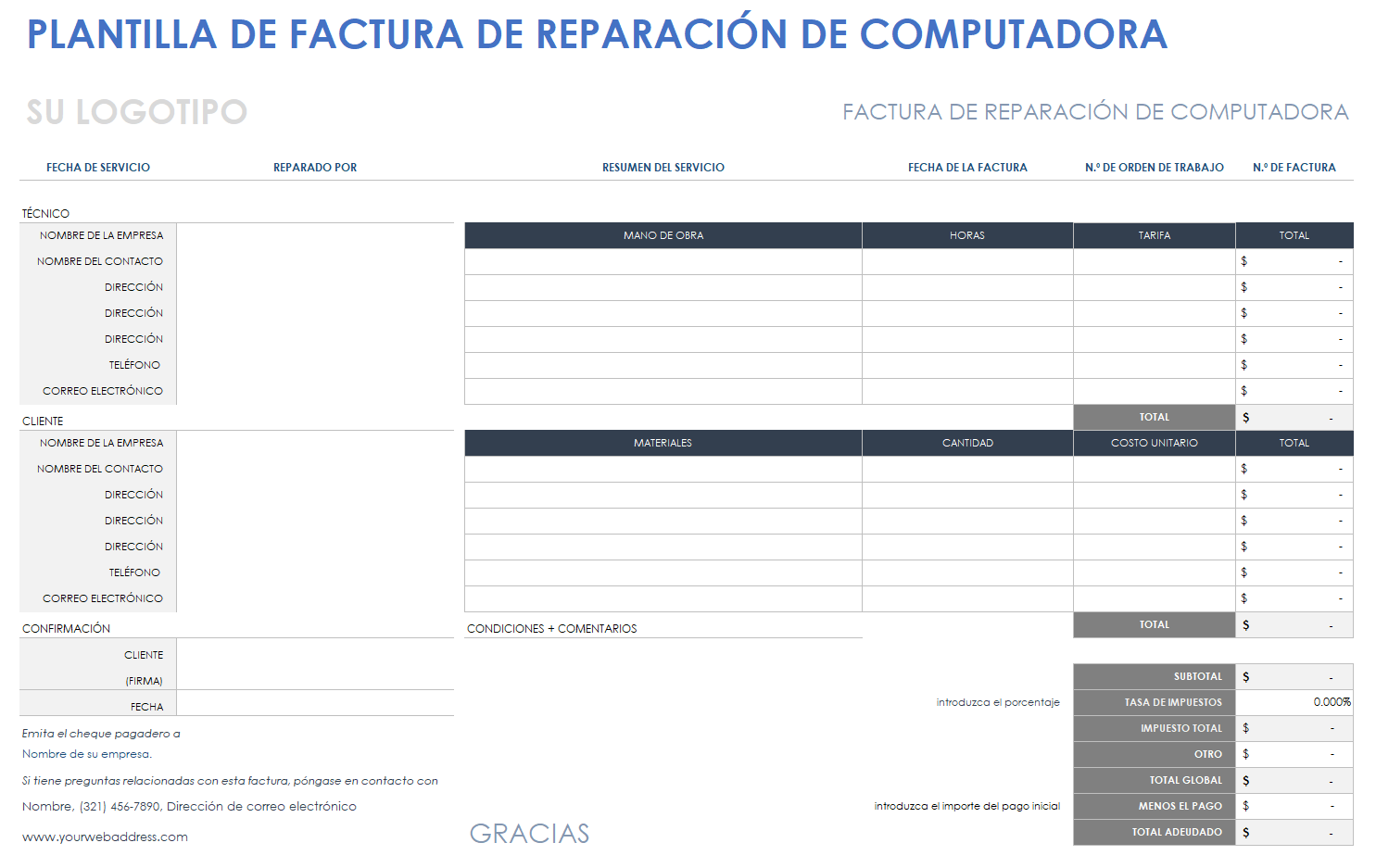 Factura de reparación de computadoras