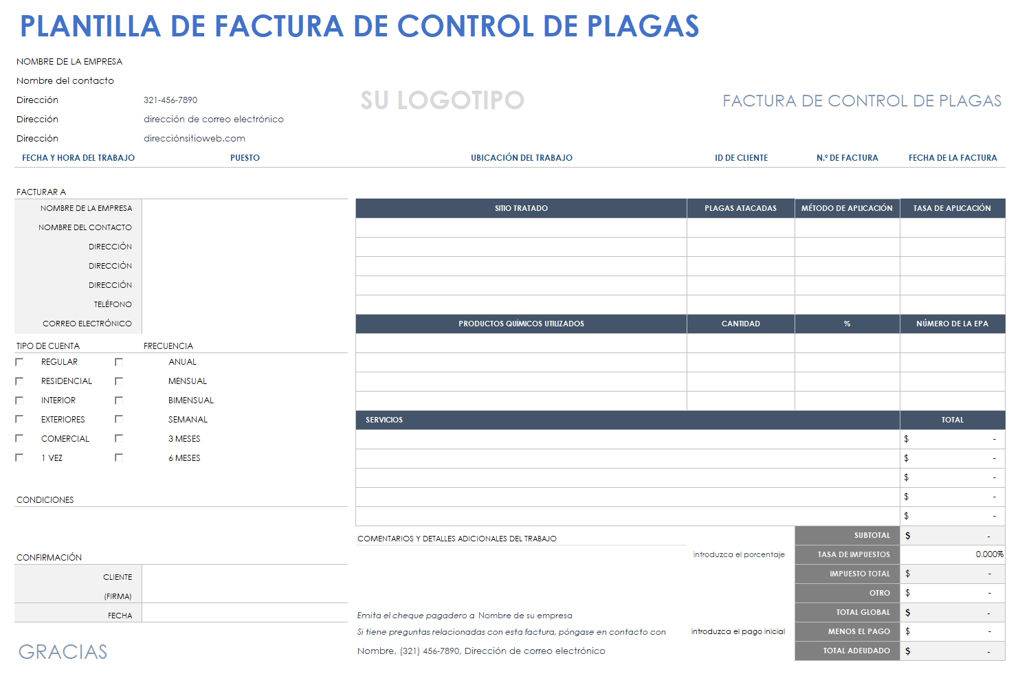 Factura de control de plagas