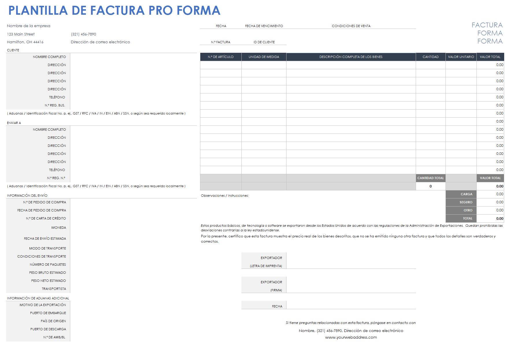 Plantilla de factura pro forma