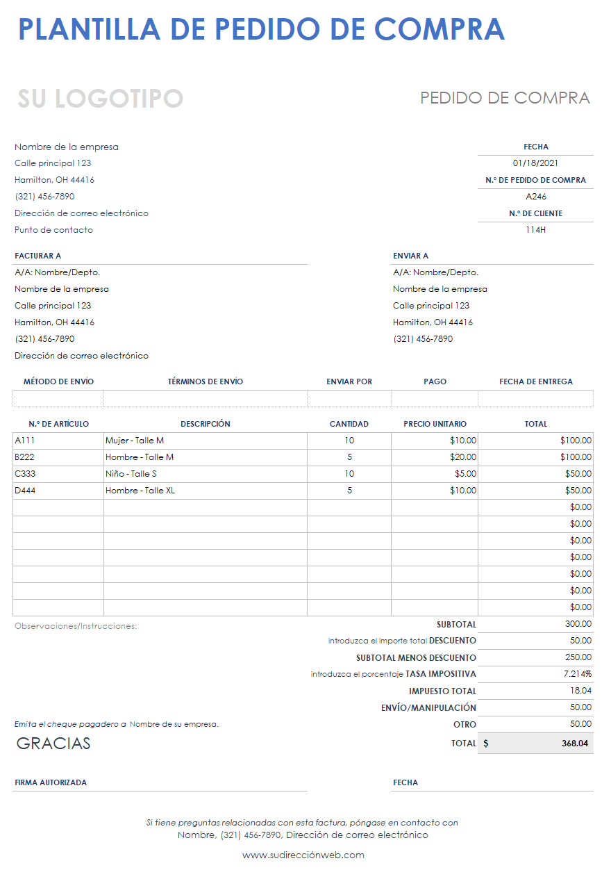 Plantilla de orden de compra