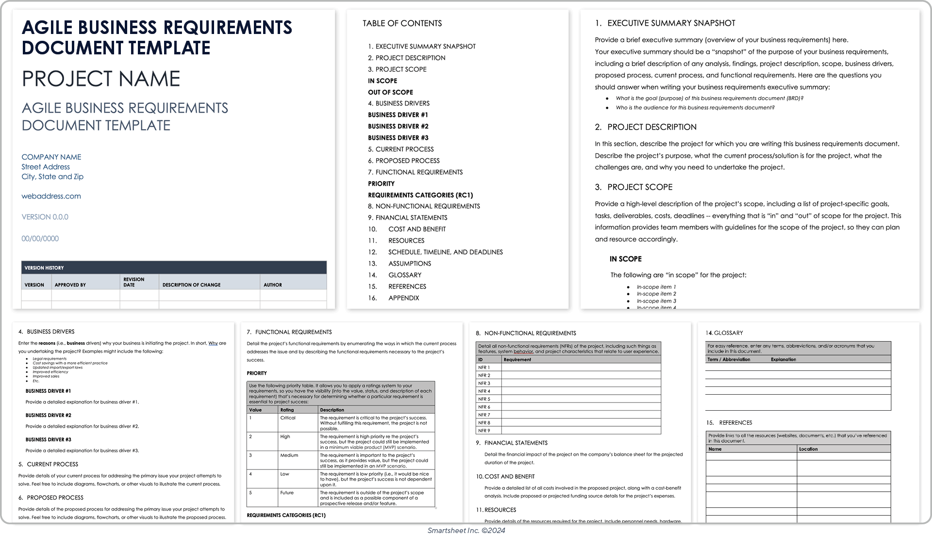 Plantilla de documento de requisitos de negocios Agile