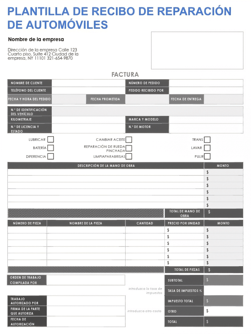  Plantilla de recibo de reparación automática