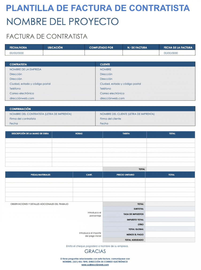  Plantilla de factura de contratista Google Doc