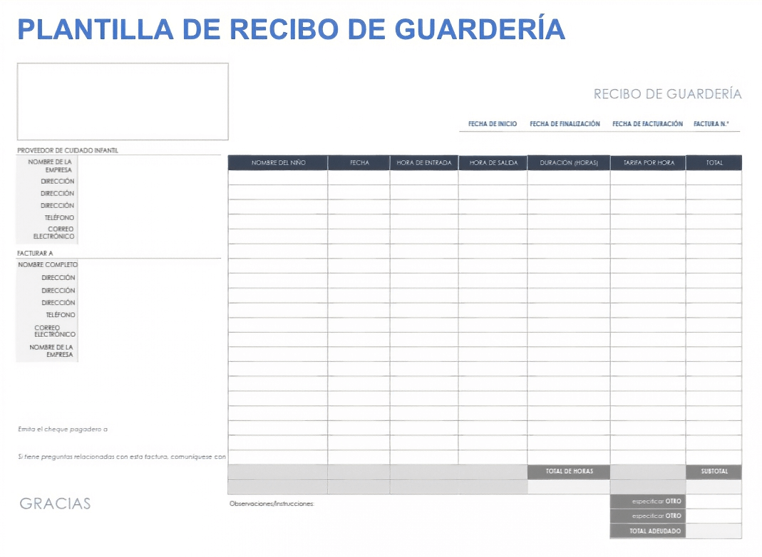  Plantilla de recibo de guardería