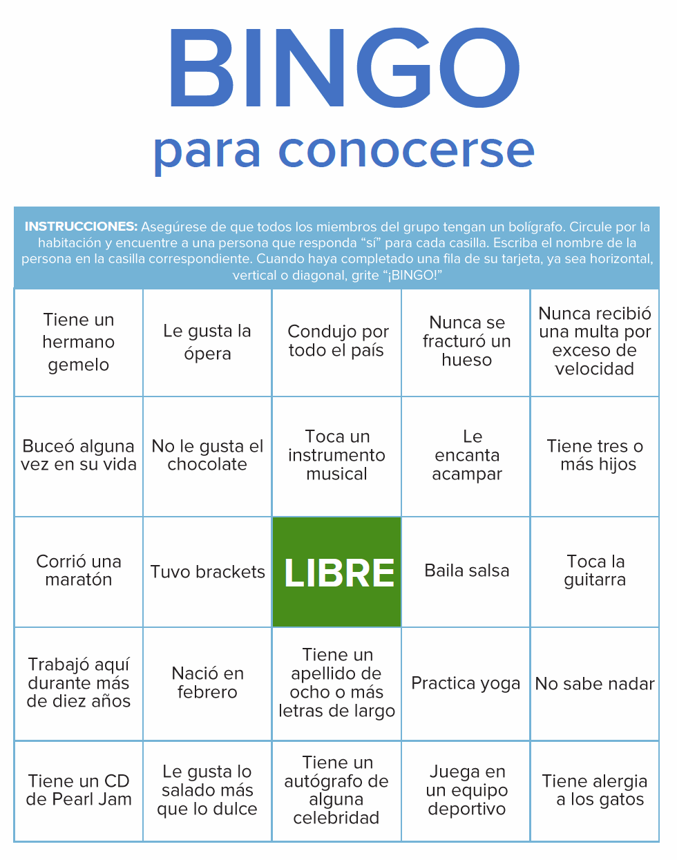 Conozca su tarjeta BINGO