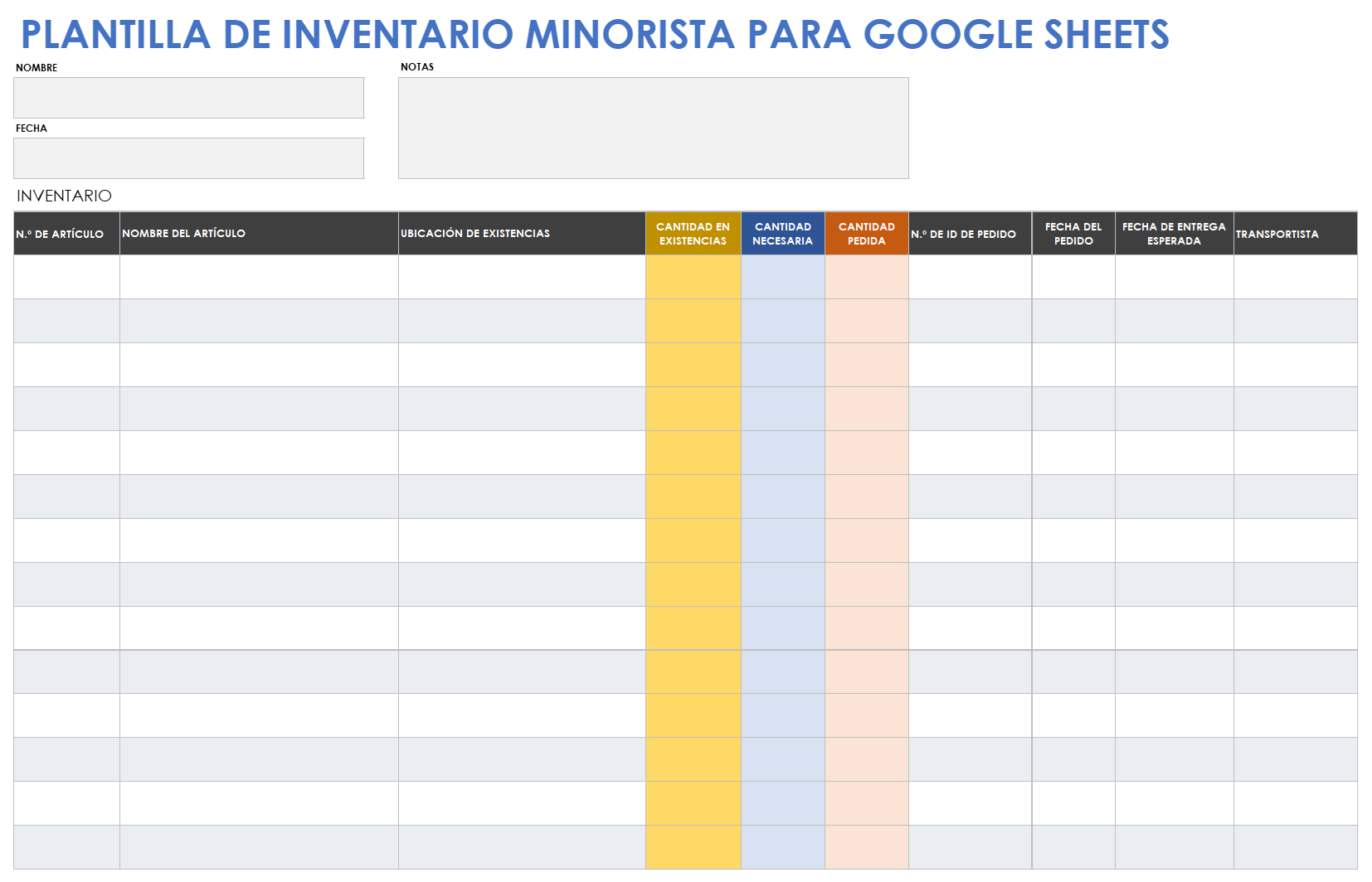  Plantilla de inventario minorista de Google Sheets