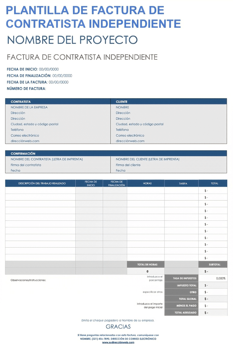 Plantilla de factura de contratista independiente Google Doc
