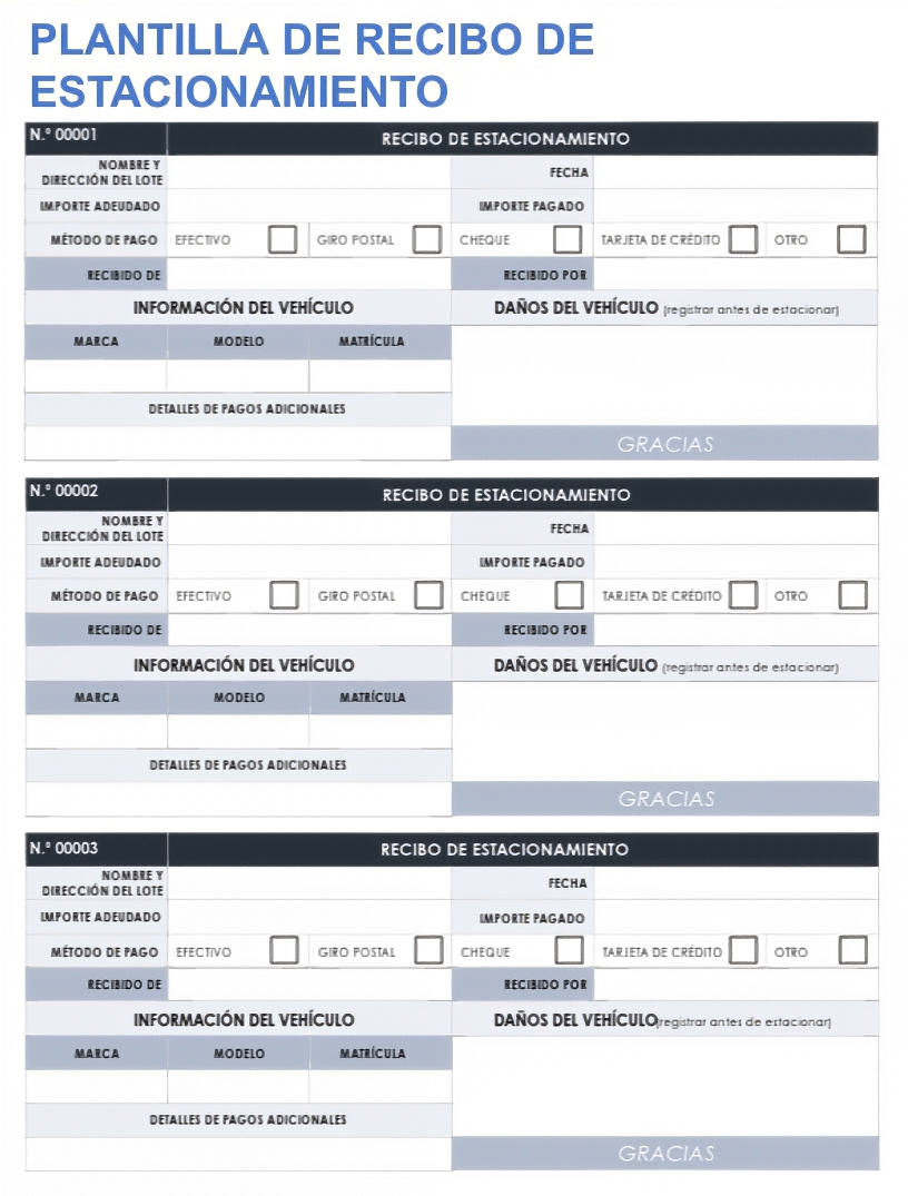  Plantilla de recibo de estacionamiento