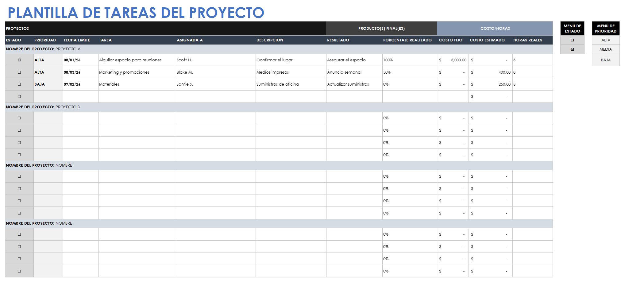  Plantilla de tarea de proyecto Hojas de cálculo de Google