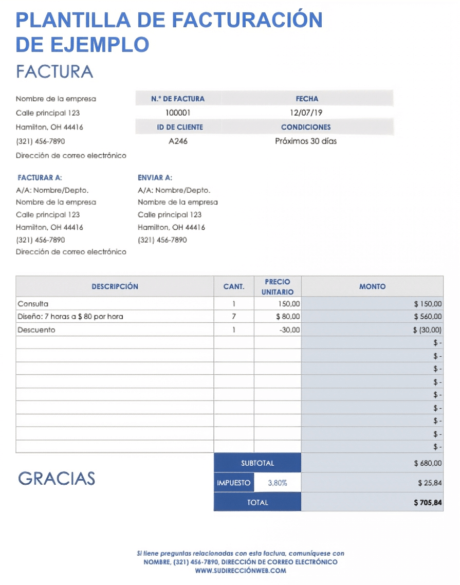  Ejemplo de plantilla de factura de facturación de Google Doc