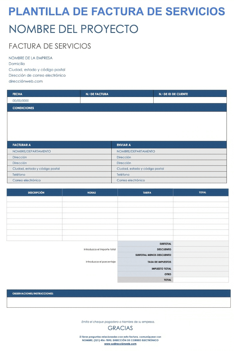  Plantilla de factura de servicio Google Doc