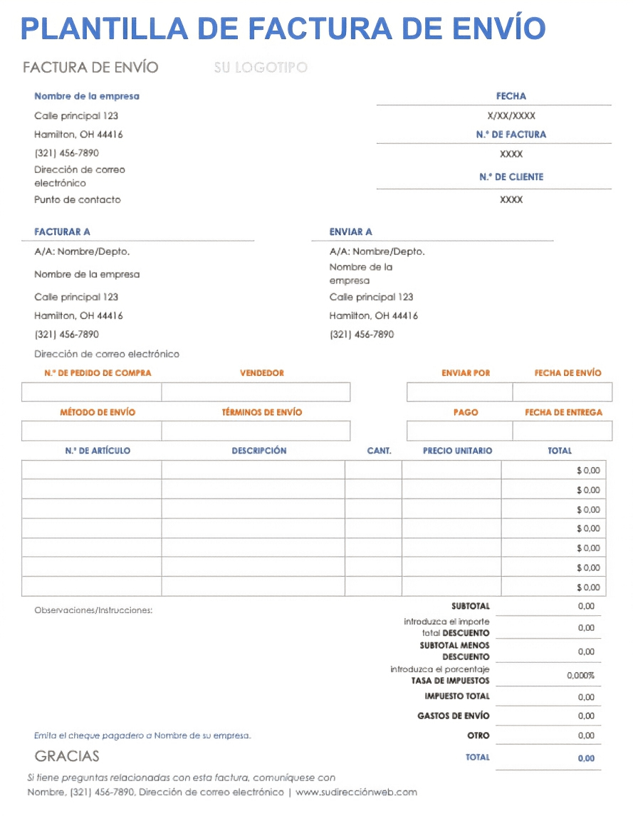  Plantilla de factura de envío Google Doc