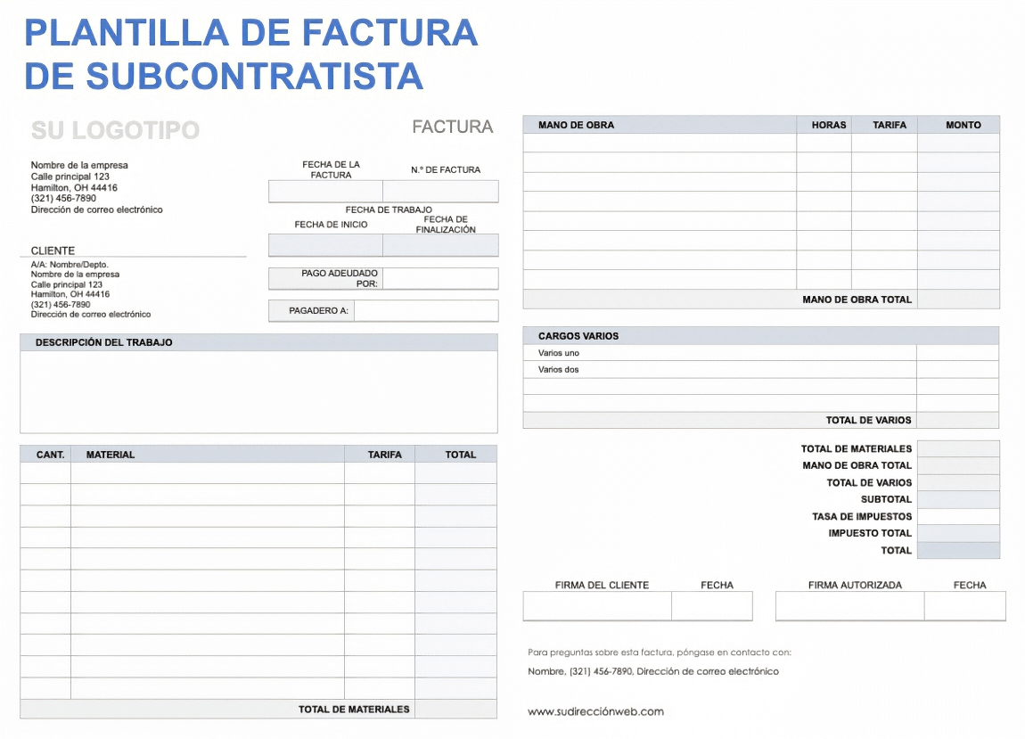  Plantilla de factura de subcontratista Google Doc