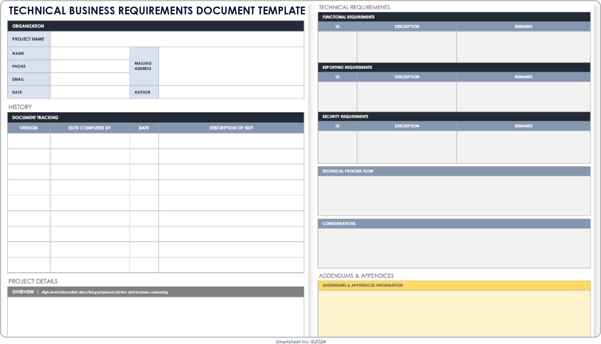Plantilla de documento de requisitos de negocios técnicos
