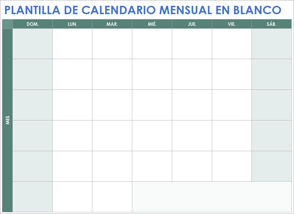  Plantilla de calendario mensual en blanco