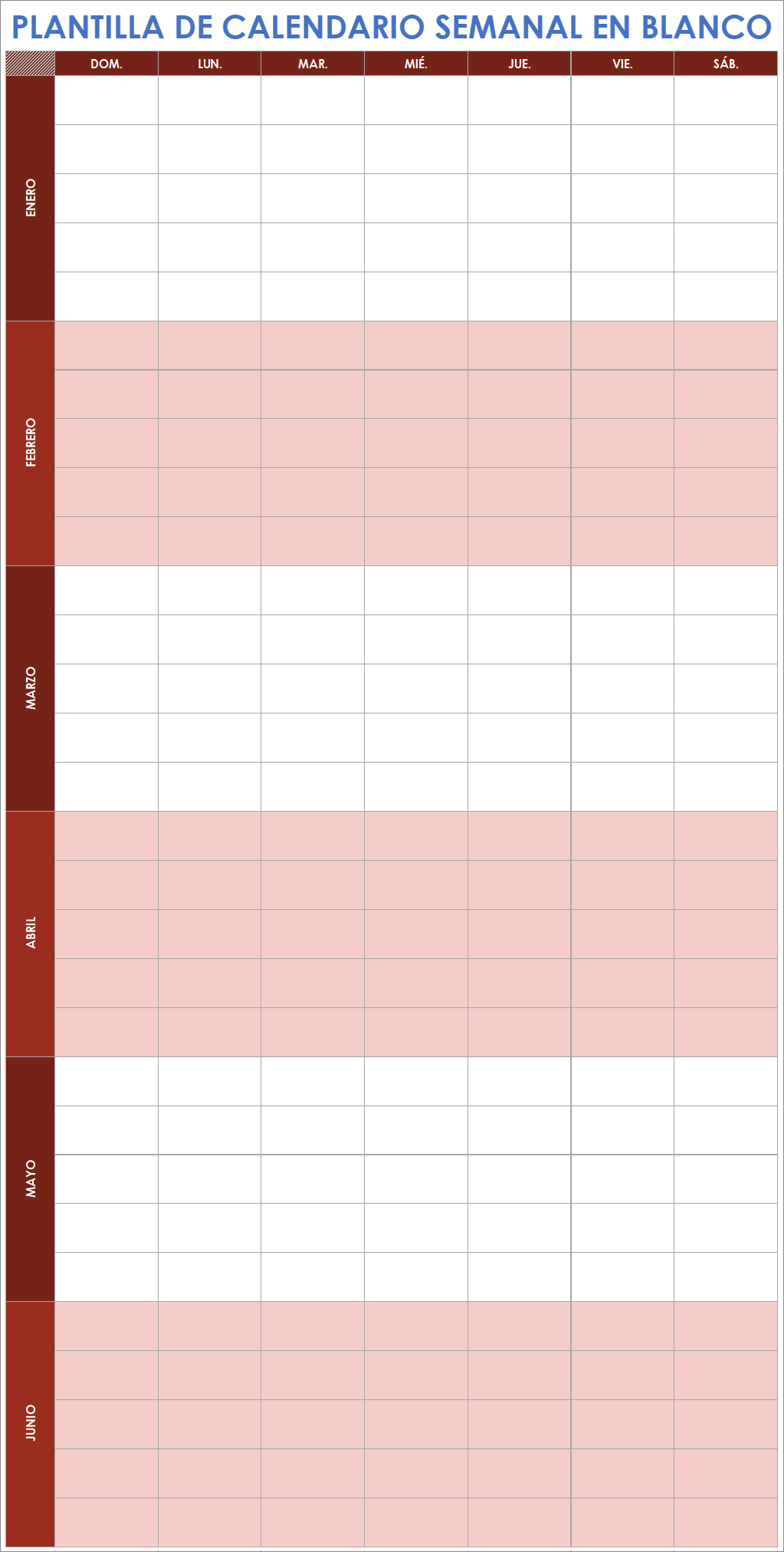  Plantilla de calendario semanal en blanco