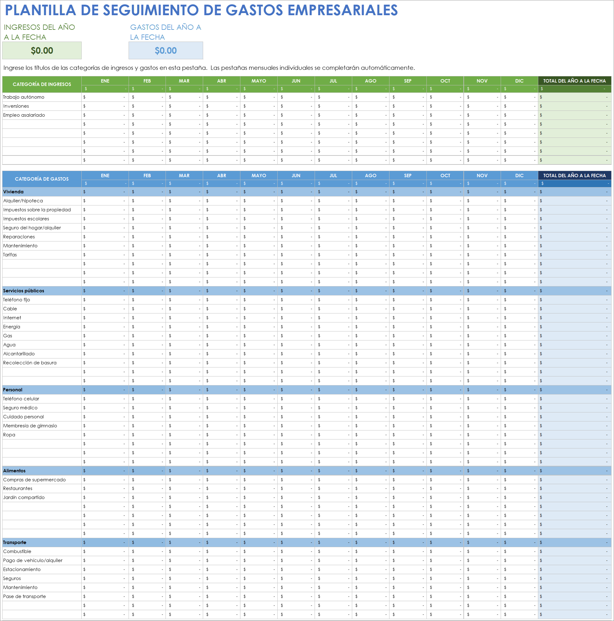  Plantilla de seguimiento de gastos comerciales de Google Sheets