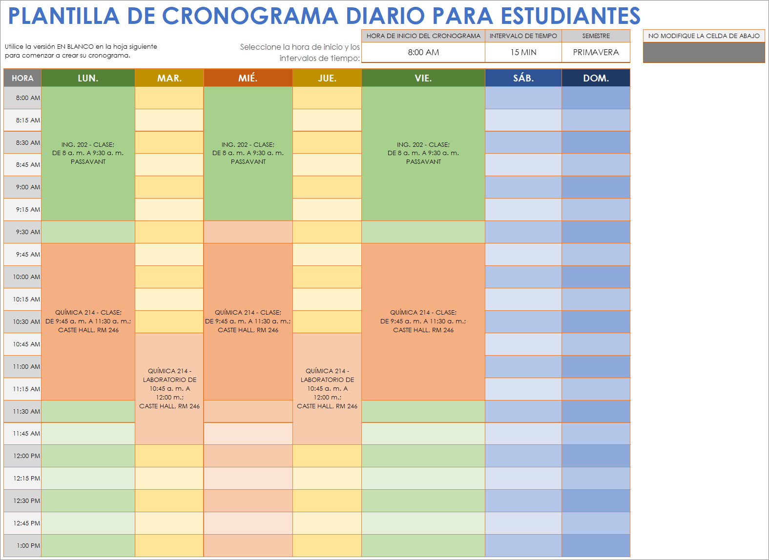  Hoja de Google de plantilla de horario diario de estudiantes